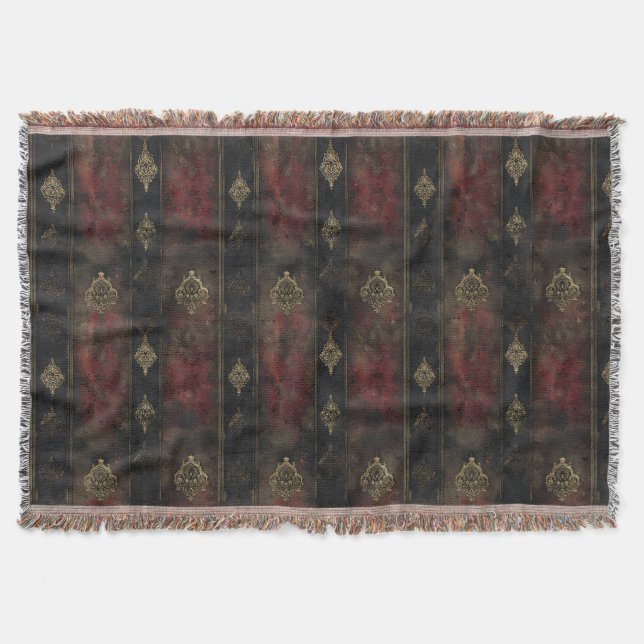 Manta Patrón Persa Dorado Damask Noir (4) (Anverso)