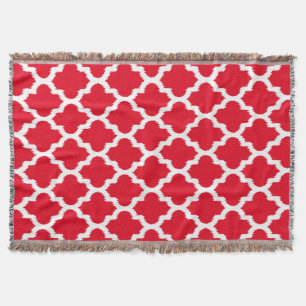 Manta Patrón Quatrefoil de Ikat rojo y blanco