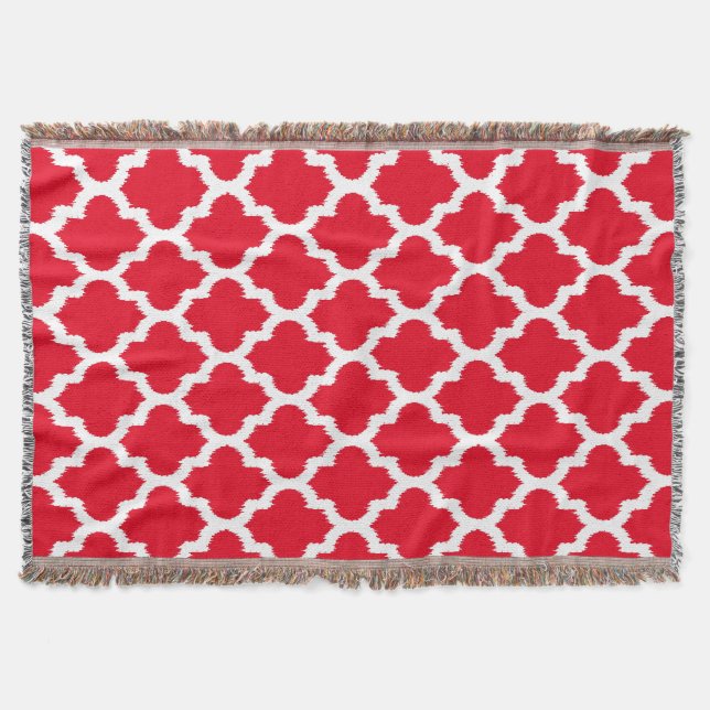 Manta Patrón Quatrefoil de Ikat rojo y blanco (Anverso)