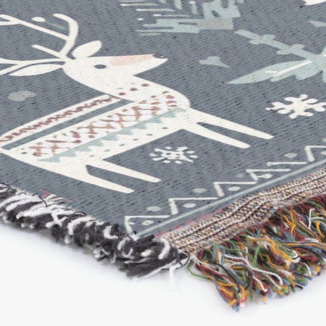 Manta Patrón retro nórdico de renos (Esquina)