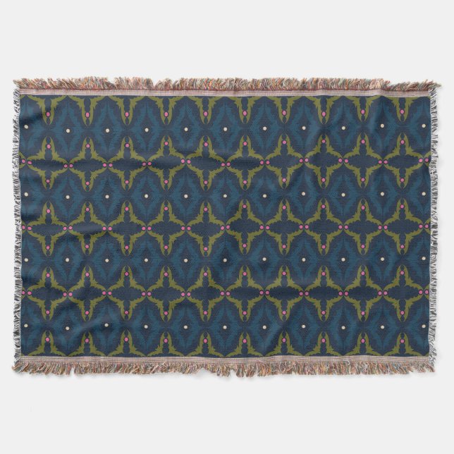 Manta Patrón Retro Vintage Azul Profundo  (Anverso)