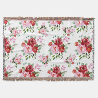 Manta Patrón sin foco acuarela rojo y rosa floral