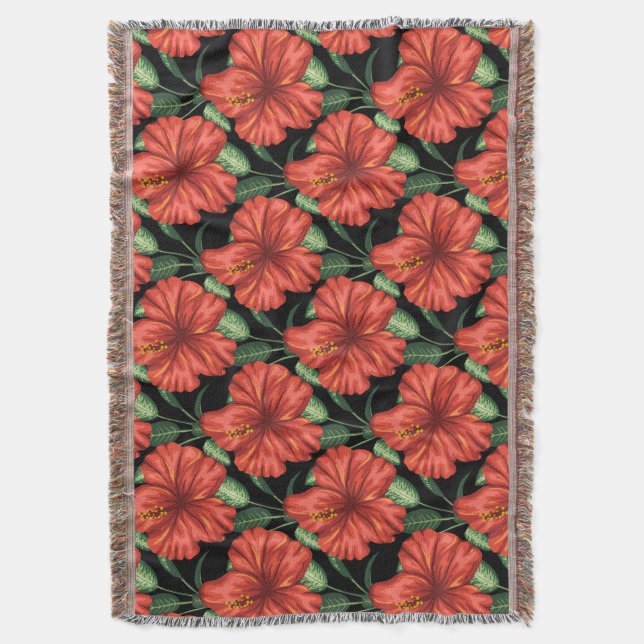 Manta Patrón sin foco Flores rojas tropicales hojas verd (Frente vertical)