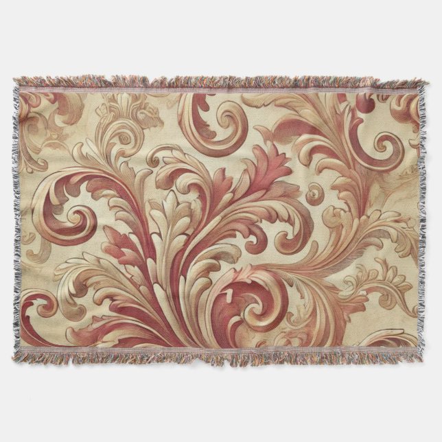 Manta Patrón suave de Damasco rojo y dorado (Anverso)