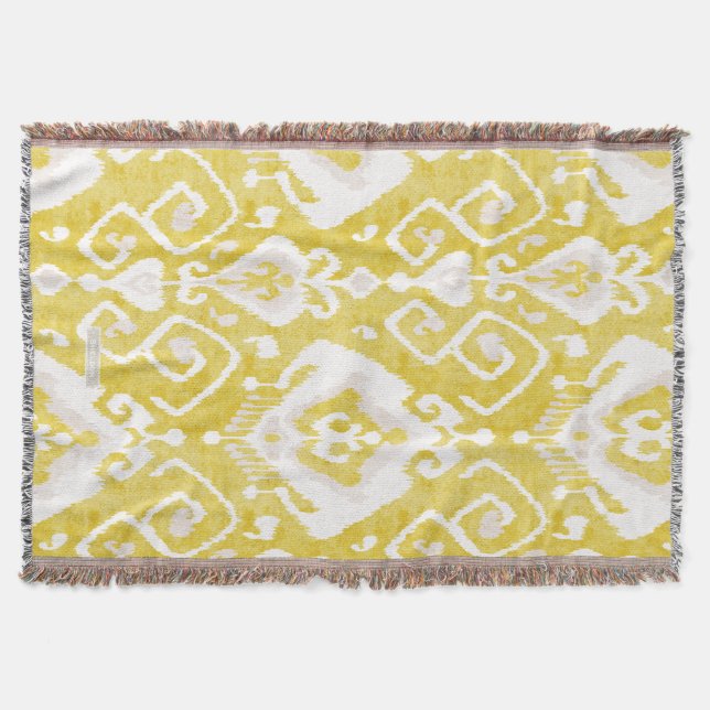 Manta Patrón tribal del ikat del damasco amarillo y gris (Anverso)