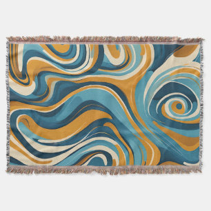 Manta Patrón Trippy Azul Ocra Remolino Líquido