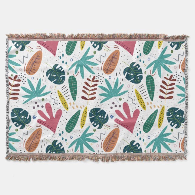Manta patrón tropical con hojas coloridas (Anverso)