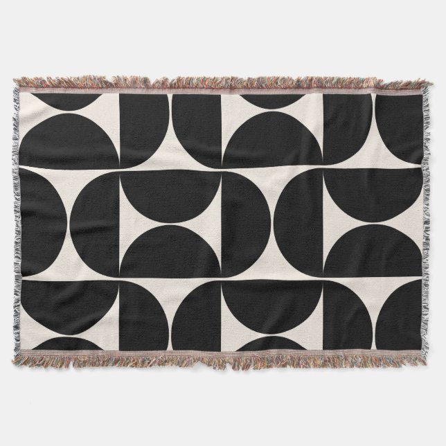 Manta Patrón Vintage Moderno Del Siglo Medio: Blanco Y N (Anverso)