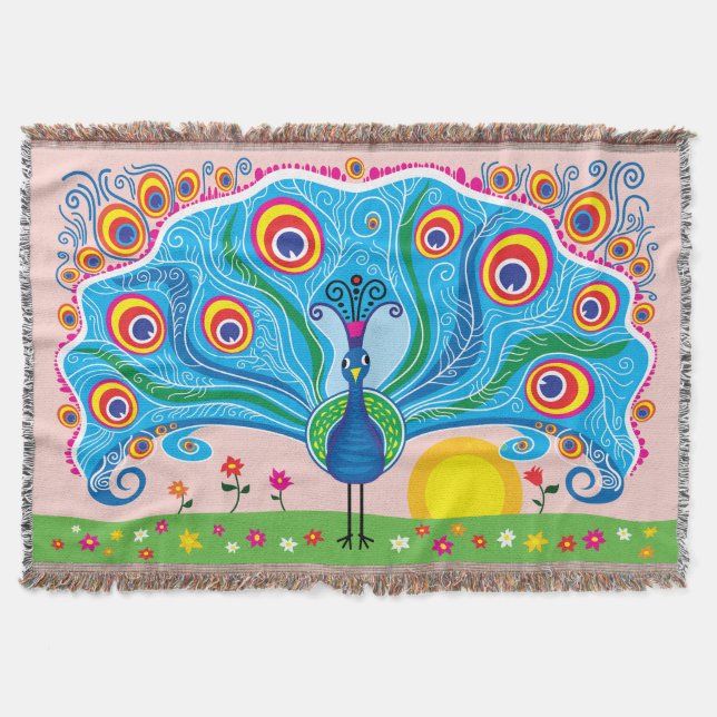 Manta Pavo real con flores (Anverso)