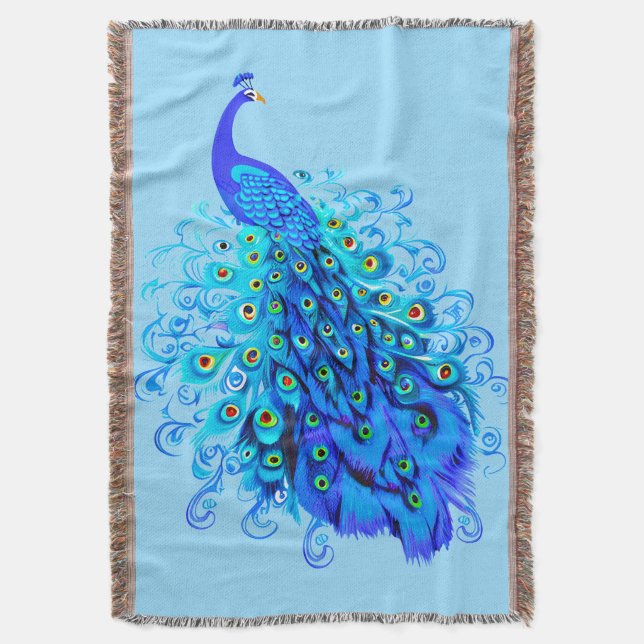Manta Pavo real en turquesa, azul cobalto y agua (Frente vertical)
