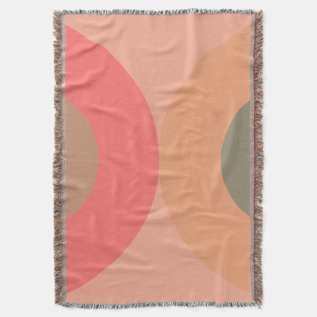 Manta Peach and Olive Modern de mediados del siglo (Frente vertical)