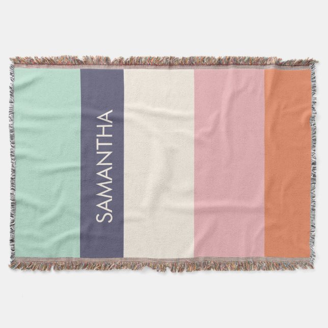 Manta Peach Mint Modern Color Blocks Stripes Personalize (Anverso)