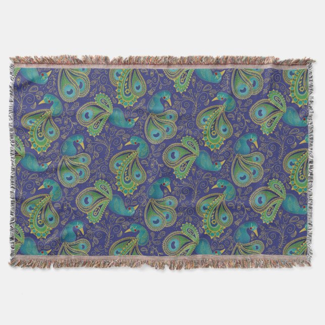 Manta Peacock Paisley Pattern Blue (Anverso)