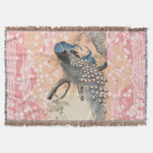 Manta PEACOCKS,SAKURA BLANCA ROSA FLORES DE flores japon