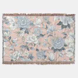 Manta Peonías Azules Flor Botánica Vintage Floral Meloco