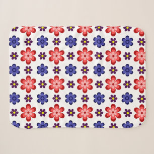 Manta pequeña Sherpa de flores rojas, moradas y az