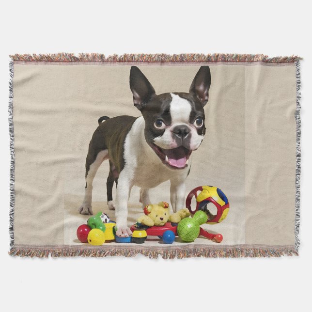 Manta Perro de Boston Terrier jugando con juguetes (Anverso)