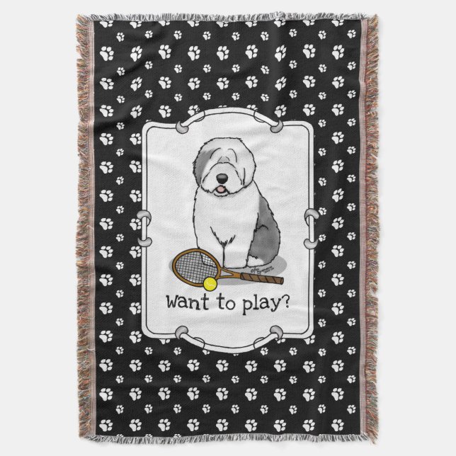 Manta Perro de perro viejo inglés de tenis (gris 1) (Frente vertical)