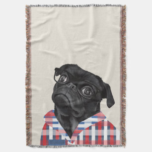 Manta Perro De Pug Negro Con Gafas Y Chequera