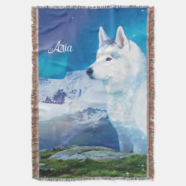 Manta Perro Husky personalizado con montañas (Frente vertical)