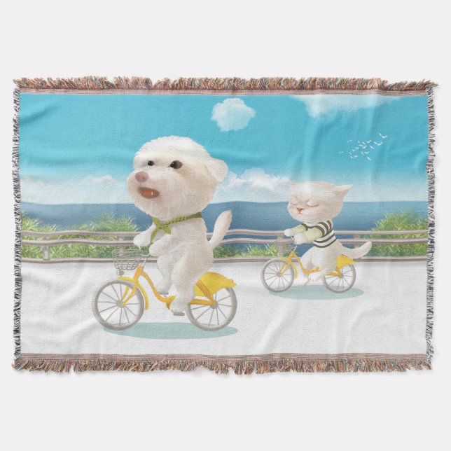 Manta Perros y gatos en bicicleta junto al mar (Anverso)