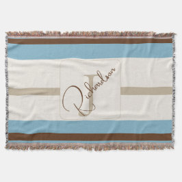 Manta Personalizada Azul Marrón Raya Monograma Cos