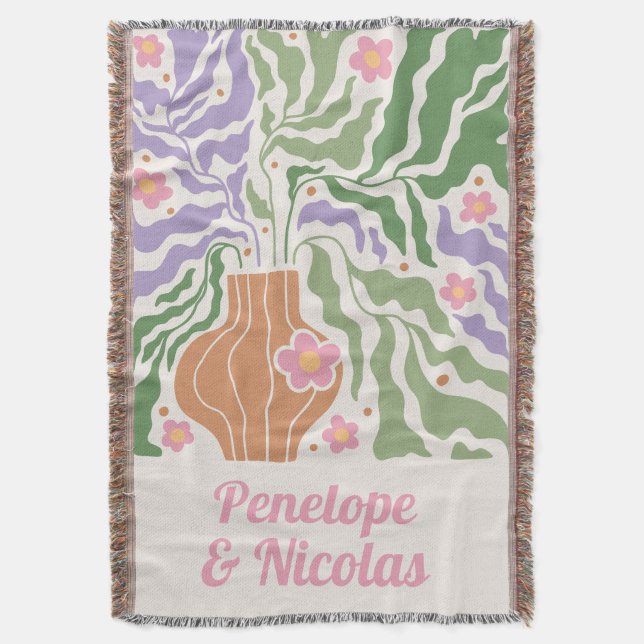 Manta personalizada de apartamento floral retro bo (Frente vertical)