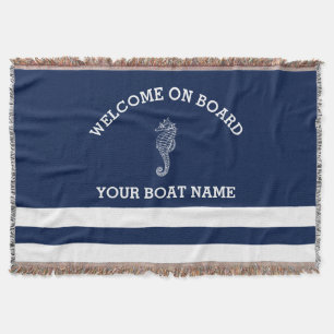 Manta Personalizada de Franja Azul Marino y Blanco