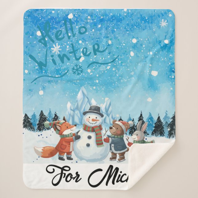 Manta Personalizada de Sherpa Hola Invierno (Anverso)