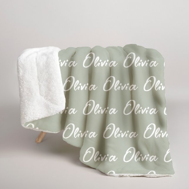 Manta personalizada de Sherpa Verde Salvia para Ma (Custom name minimalist sage green blanket gift for mom, grandma, aunt, newlyweds, newborn, baby gift)