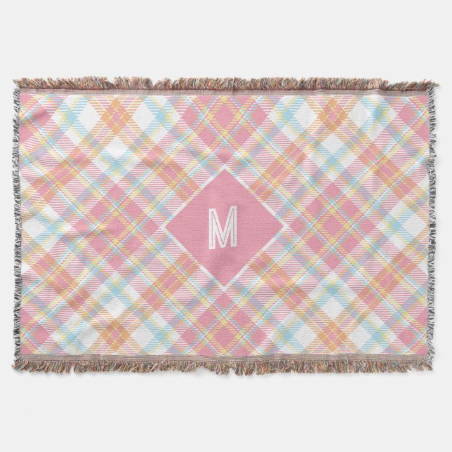 Manta Personalizado Monograma Tapado / Patrón Tartán (Anverso)