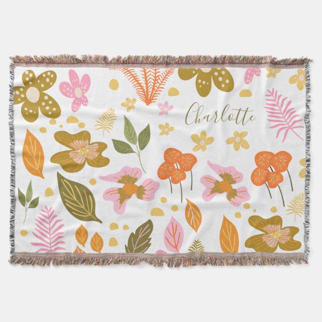 Manta Personalizado Whimsical Floral Boho Autumn Naranja (Anverso)
