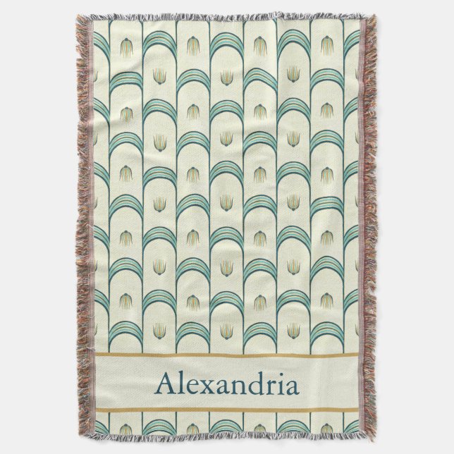 Manta Personalized Art Deco Teal & Gold Geometric (Frente vertical)