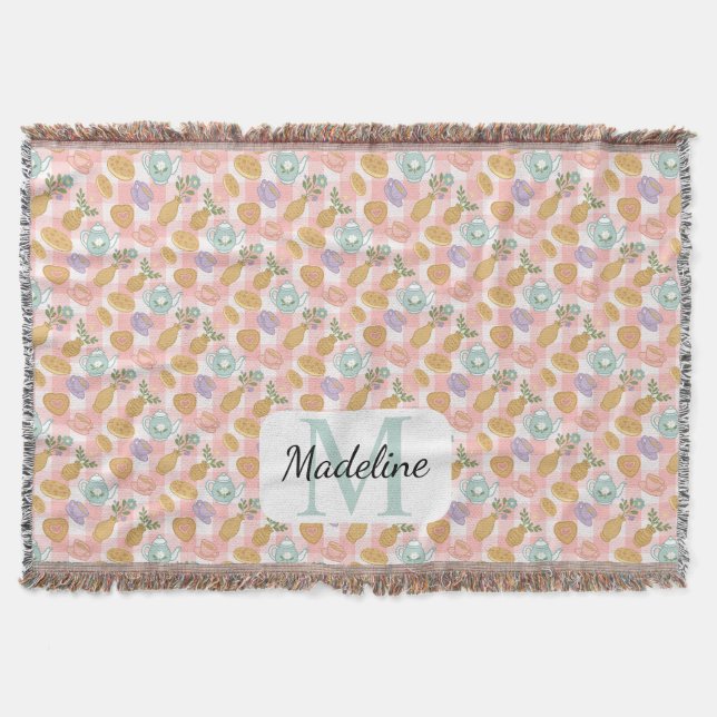 Manta Personalized Tea & Baker Monogram Throw Blanket (Anverso)