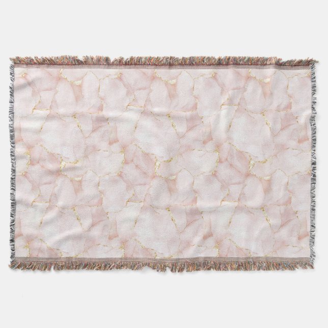 Manta Pétalos Florales Rosa Rosa Blush Dorado   (Anverso)