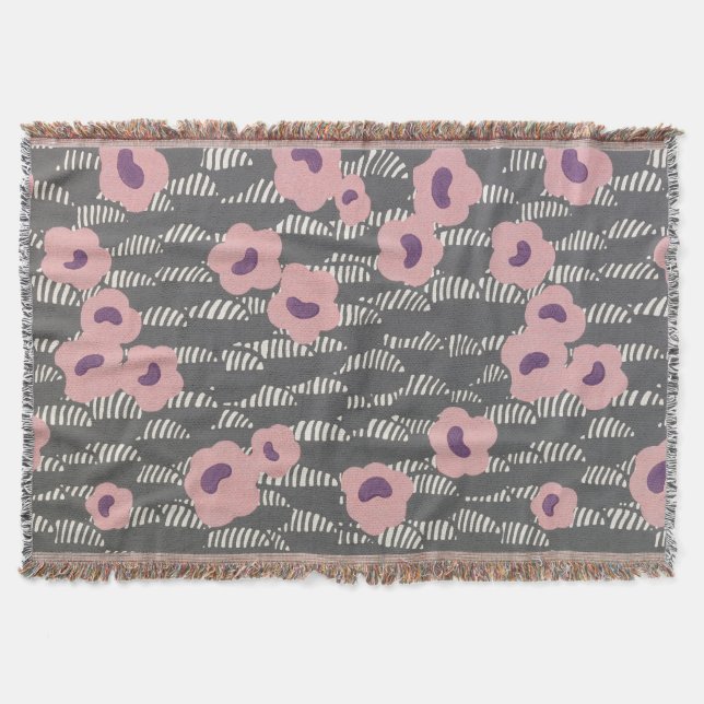 Manta Pink Flowers Abstract Blooms Mid-century Art Deco (Anverso)