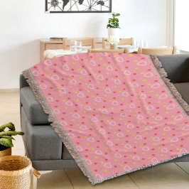Manta Pink Hearts Pattern Throw Blanket