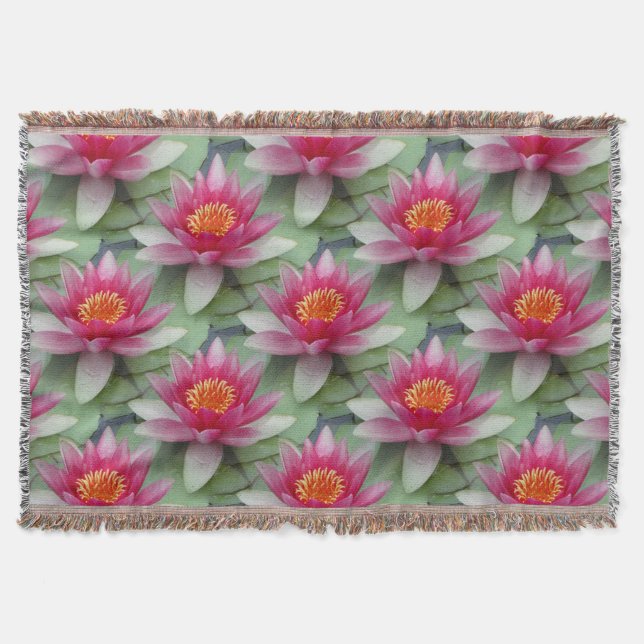 Manta Pink Lotus Water Lily Throw Blanket (Anverso)