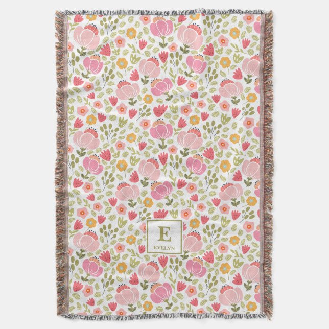 Manta pink modern Custom Name MonogramThrow Blanket (Frente vertical)
