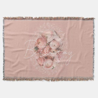 Manta Pink Roses Elegant Vintage Personalized Monogram