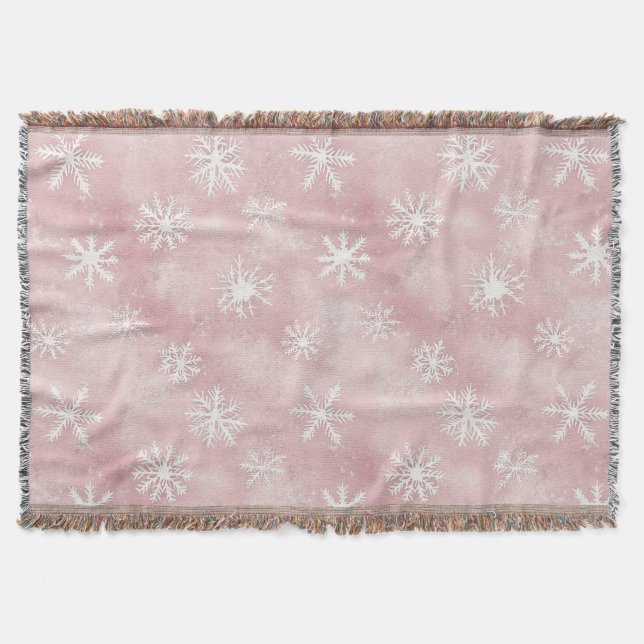 Manta Pink White Snowflakes Christmas (Anverso)