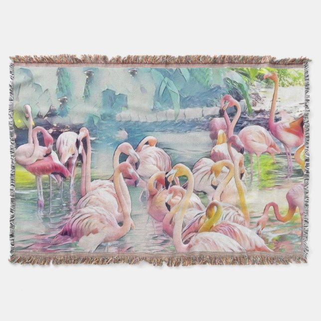 Manta Pintura acuática de flamencos rosados en el agua (Anverso)