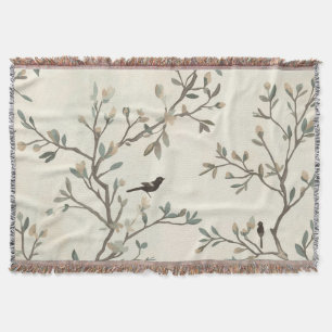 Manta Pintura al Acuarela de Rama de Pájaro Beige Natura