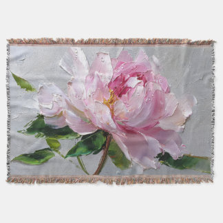 Manta Pintura al óleo de peonía rosa elegante con impast