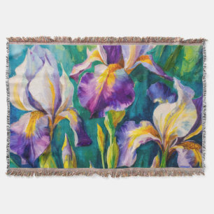 Manta Pintura botánica floral de iris