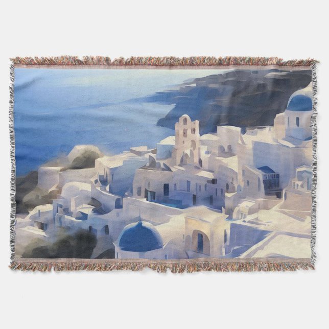 Manta Pintura de acuarela de Santorini Grecia (Anverso)
