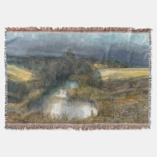 Manta Pintura de acuarela en estanque de otoño (Anverso)