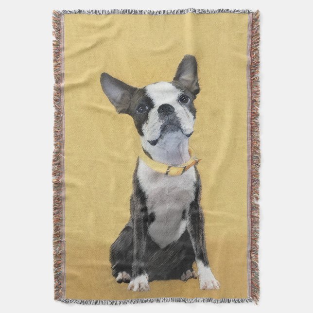 Manta Pintura de Boston Terrier - Arte de Perro Original (Frente vertical)