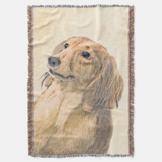 Manta Pintura de Dachshund (de cabello largo) - Arte Per (Frente vertical)