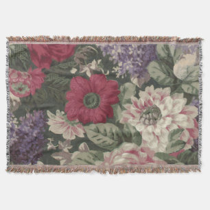 Manta Pintura de flores vintage rojas rosadas azules bla